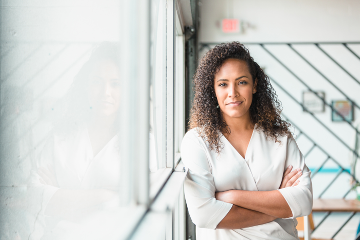 Portrait of content business woman